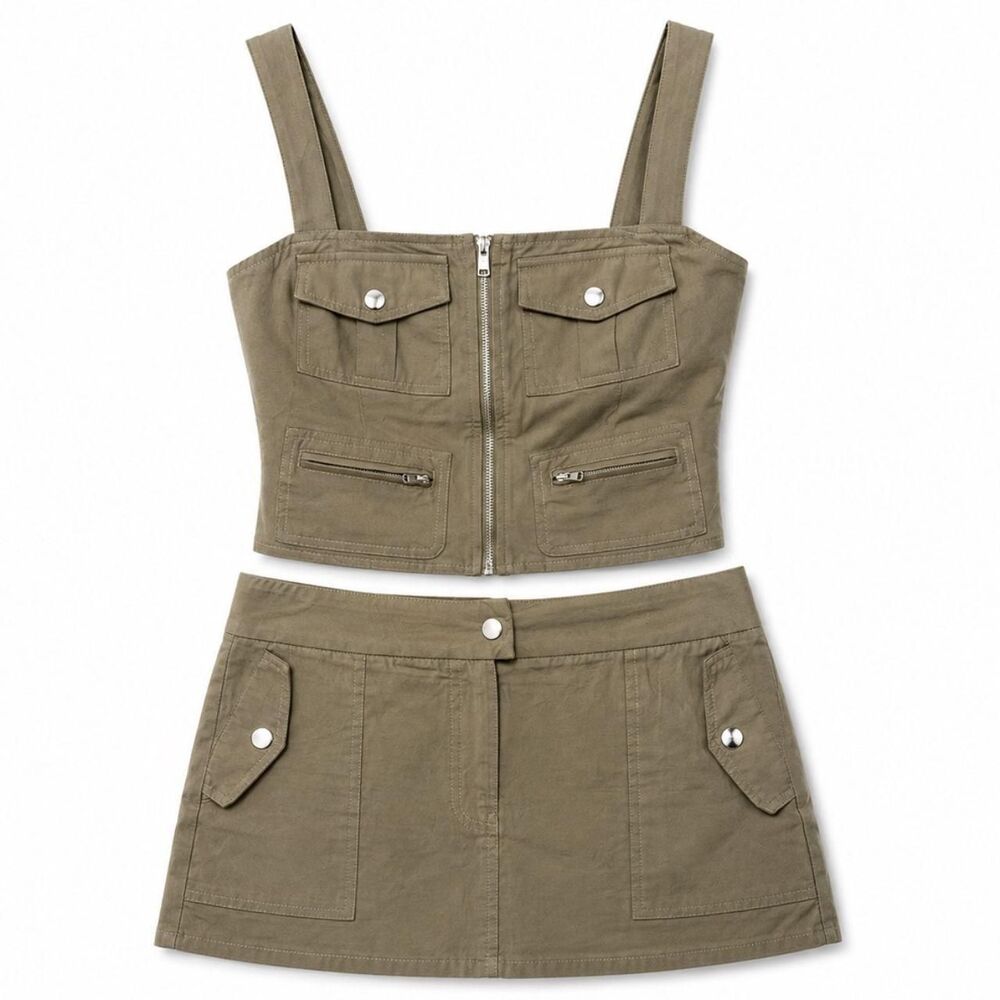 White-fox-boutique Women's Khaki and Tan Skirt